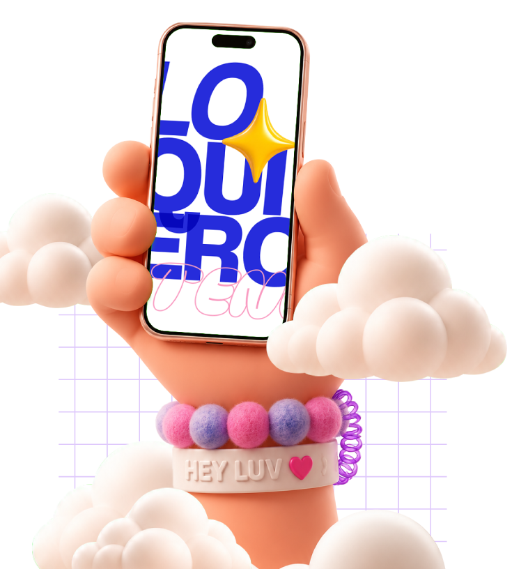 Mano sosteniendo el universo de preventas de Hey Luv